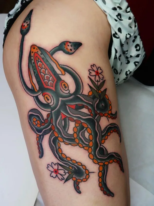 color traditional татуировка на thigh #65445 | Тату мастер Moira Ramone