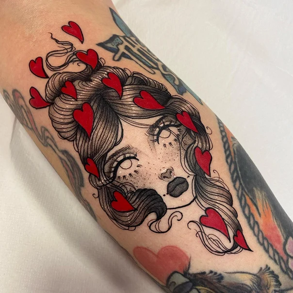 Illustrative Heart, Portrait tattoo on Forearm