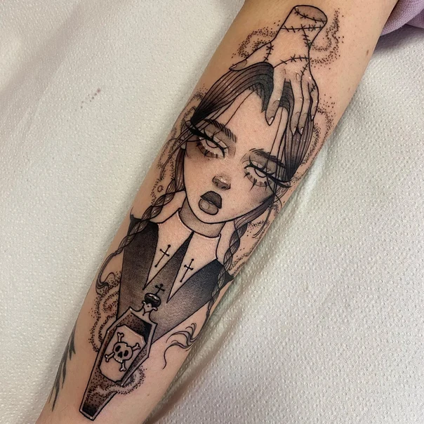 Blackwork Portrait, Skull tattoo on Forearm