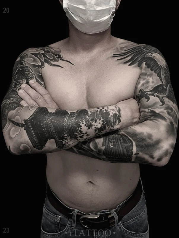 Японская Eagle, Clouds tattoo на Полный рукав