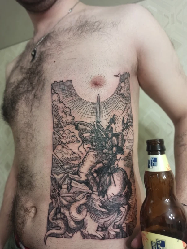 Гравюра Knight, Dragon tattoo на Грудь