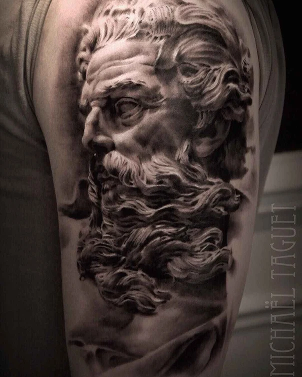 Realism Bust, Face tattoo on Upper Arm