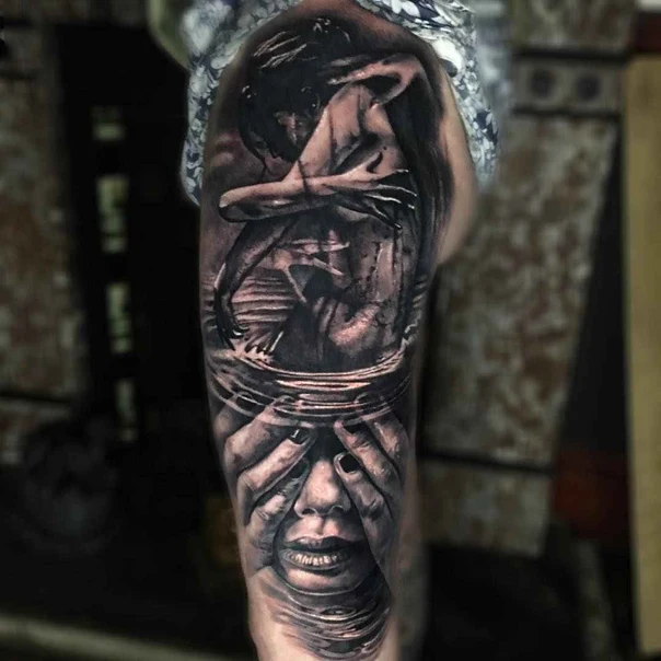 Realism Figure, Water tattoo on Thigh