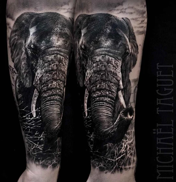 Realism Elephant, Wildlife tattoo on Full Sleeve
