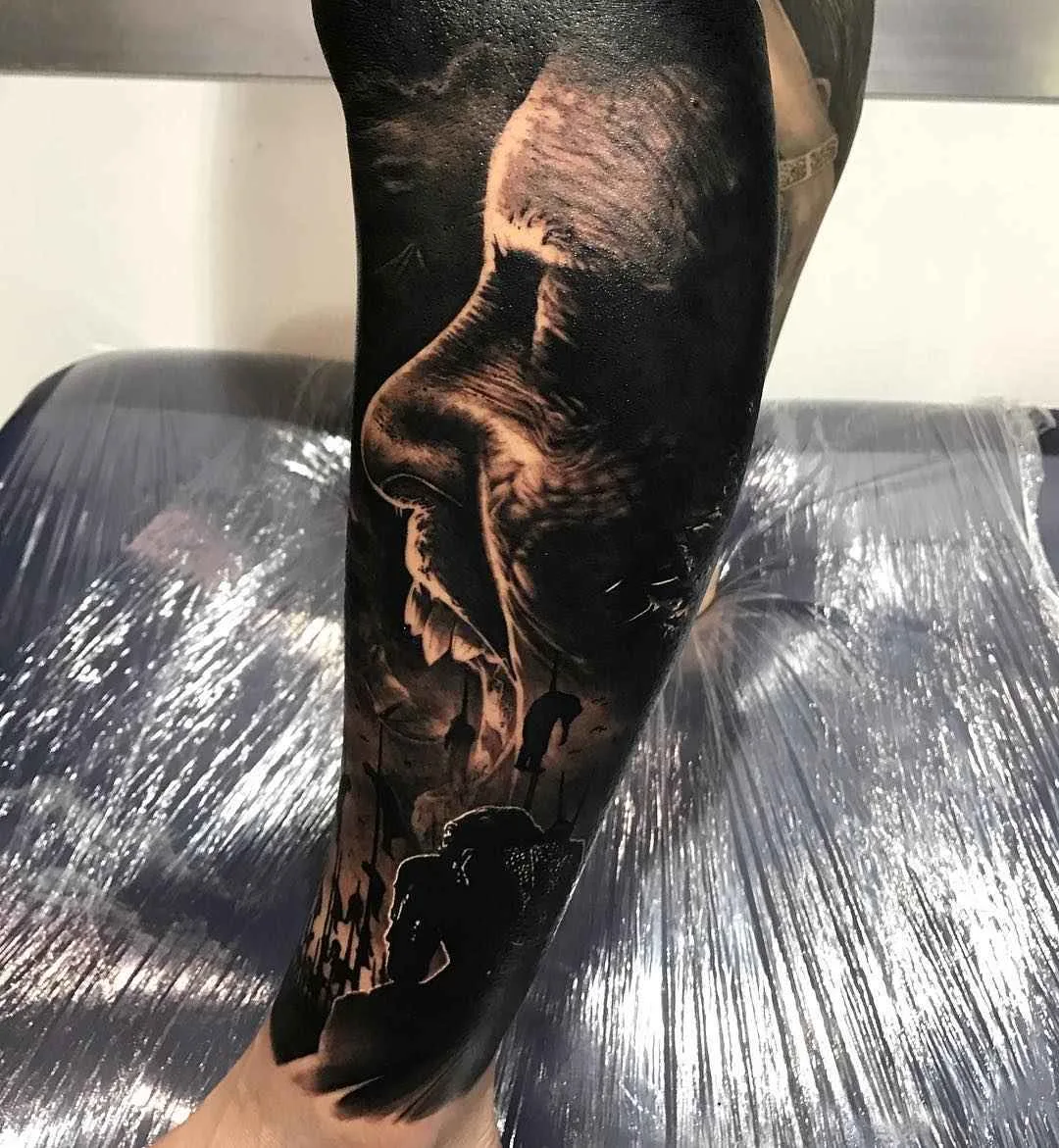 Tattoo artist Drew Apicture black and grey realism tattoos , animals, portraits, skulls