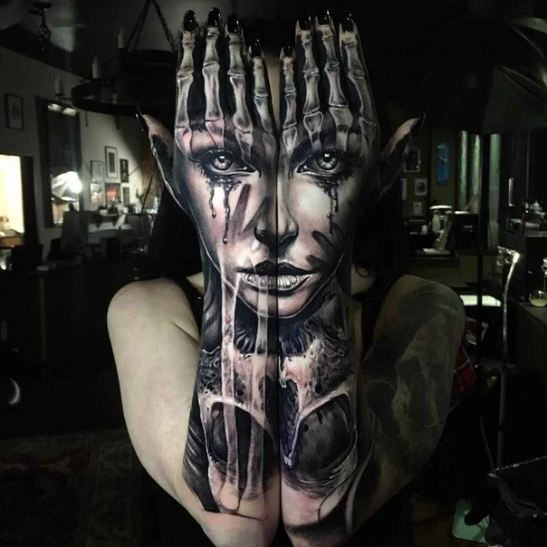 Realism Portrait, Skeleton tattoo on Forearm