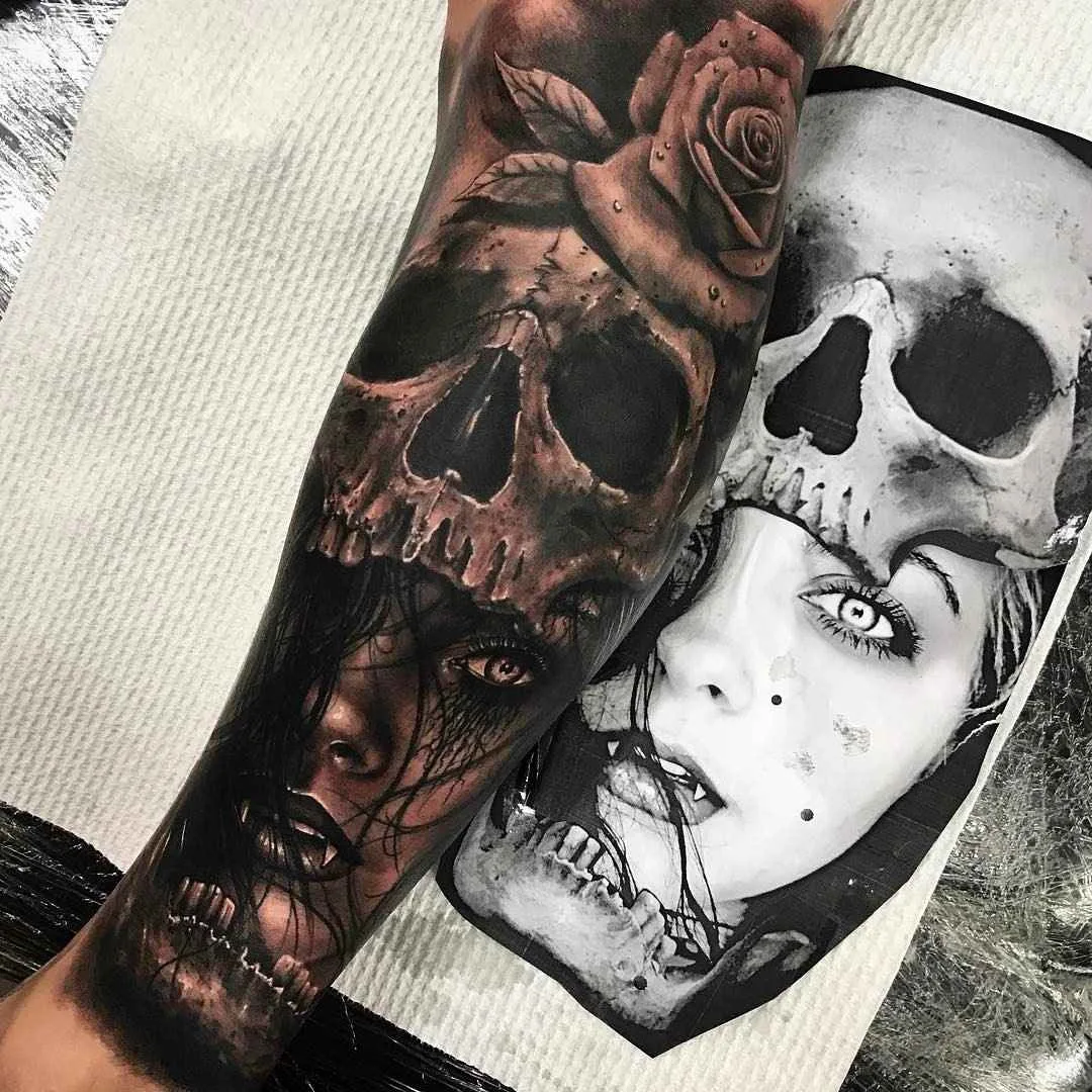 Tattoo artist Drew Apicture black and grey realism tattoos , animals, portraits, skulls