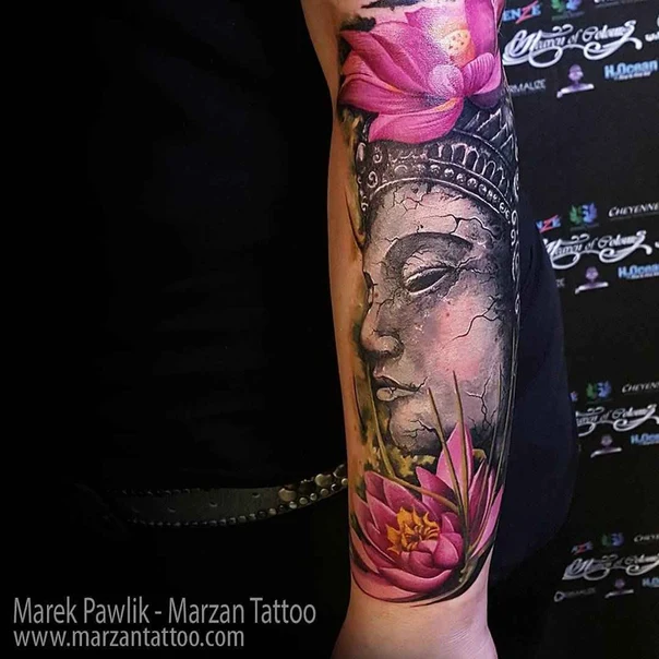 Realism Buddha, Lotus tattoo on Forearm