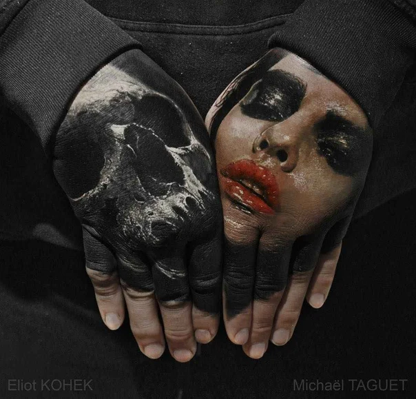 Blackwork Skull, Portrait tattoo on Hand