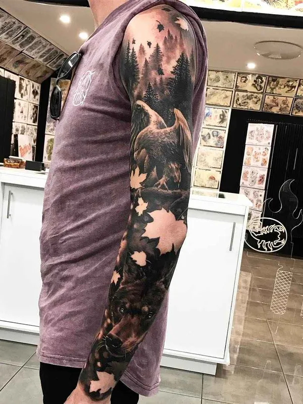 male black and grey realism 纹身 在 full sleeve #10300 | 纹身师 Drew Apicture