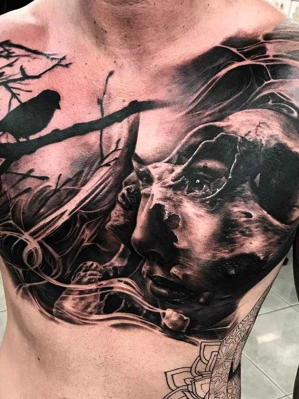 male black and grey realism 纹身 在 chest #10299 | 纹身师 Drew Apicture