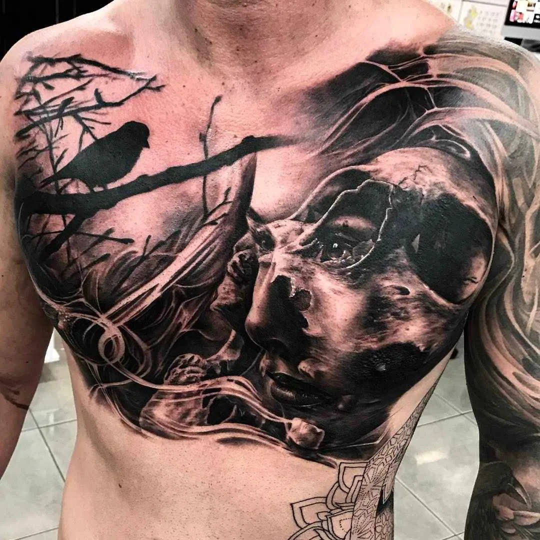 Tattoo artist Drew Apicture black and grey realism tattoos , animals, portraits, skulls