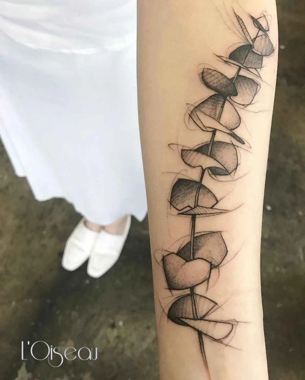 Sketch Plant, Leaves tattoo on Forearm