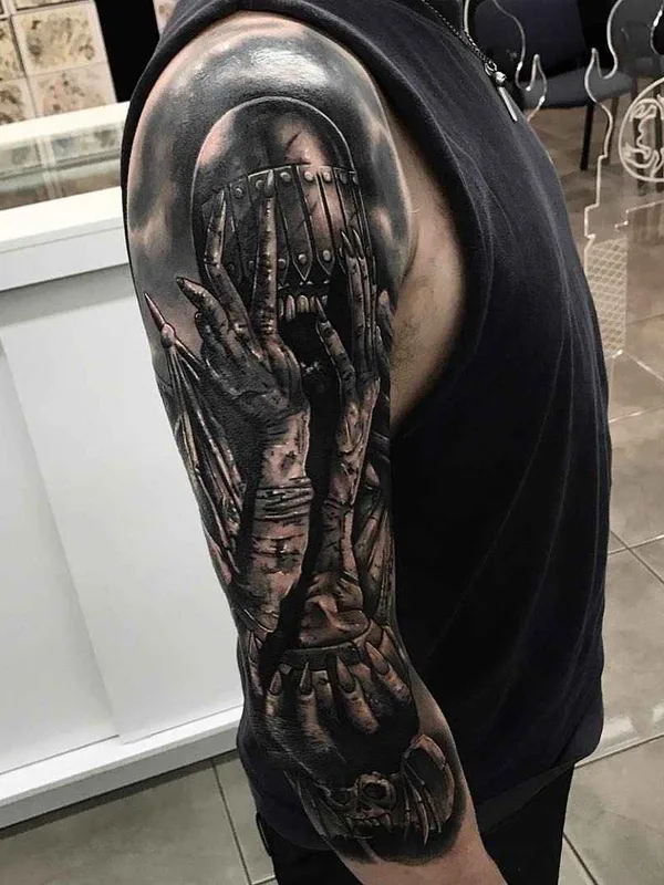 male black and grey black and grey 纹身 在 full sleeve #10302 | 纹身师 Drew Apicture
