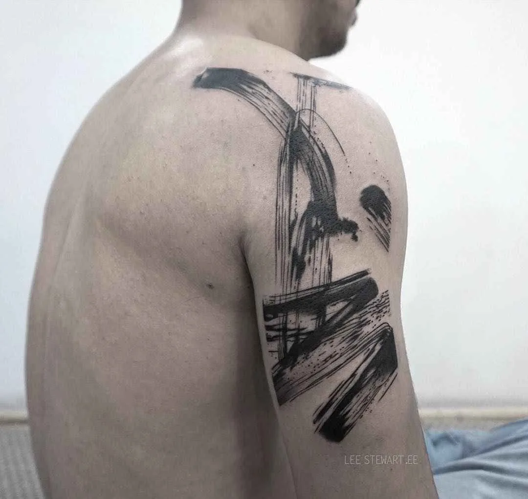 Tattoo artist Lee Stewart blackwork abstract tattoo in auhors brushstroke style | London