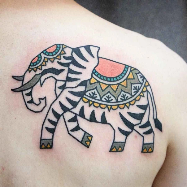 Geometric Elephant tattoo on Shoulder Blade