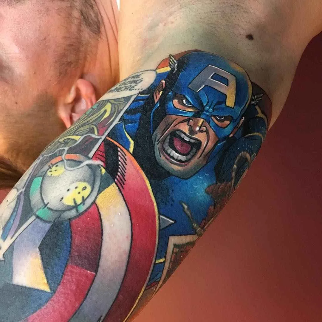 Tattoo artist Andy Walker authors color new school tattoo | England