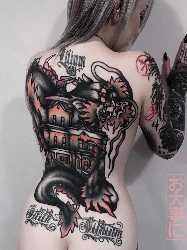 female color neo traditional татуировка на full back #18310 | Тату мастер Andrea Raudino