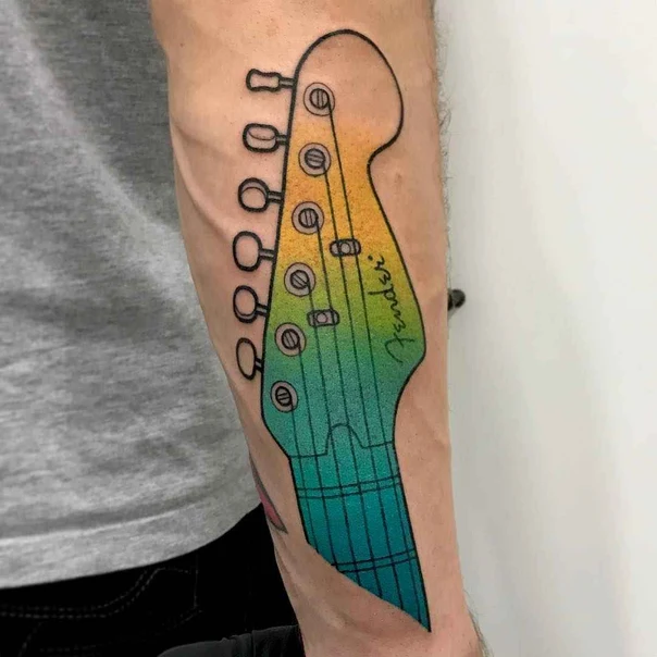 Illustrative Guitar tattoo on Forearm