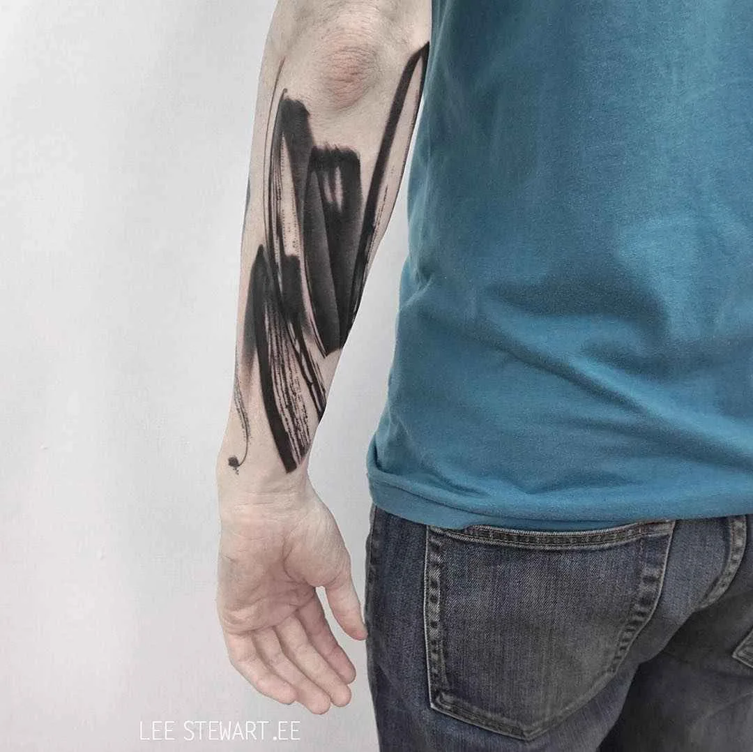 Tattoo artist Lee Stewart blackwork abstract tattoo in auhors brushstroke style | London