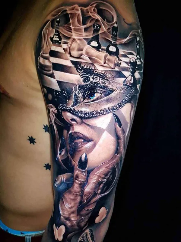 black and grey realism 纹身 在 full sleeve #18198 | 纹身师 Benji Roketlauncha Ortega