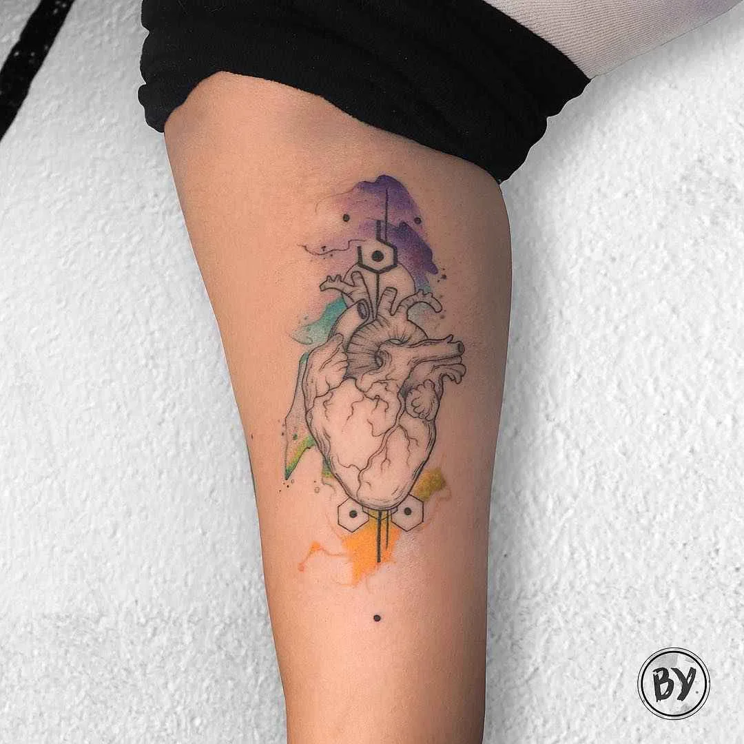 Tattoo artist Baris Yesilbas color athors style watercolor tattoo with geometry and realistic elements | Turkey, United States