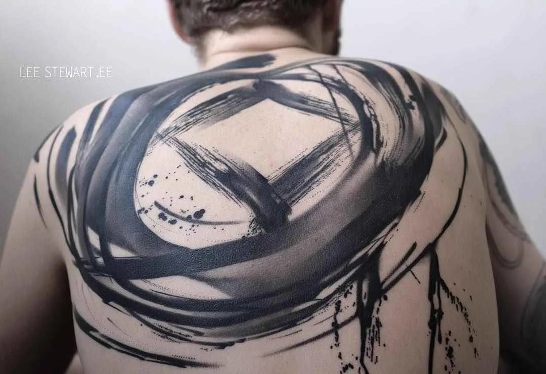 Tattoo artist Lee Stewart blackwork abstract tattoo in auhors brushstroke style | London