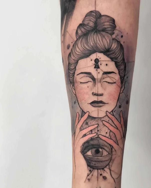 Illustrative Eye, Portrait tattoo on Forearm