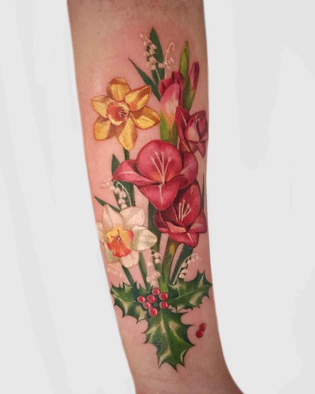 Tattoo artist Janice Bao Bao color authors style illustrative neo traditional tattoo for girls, flowers | Canada