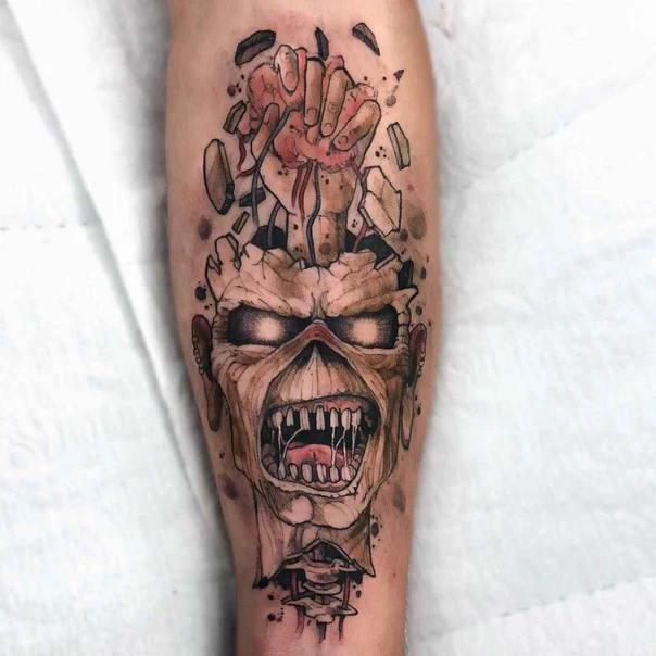 Illustrative Skull, Zombie tattoo on Forearm