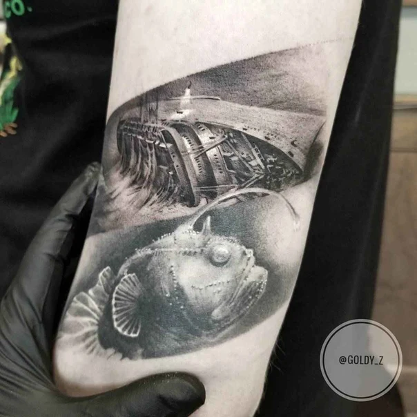 Realism Fish, Submarine tattoo on Forearm