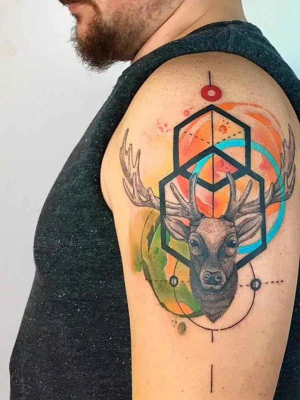 male color geometric 纹身 在 upper arm #18541 | 纹身师 Baris Yesilbas