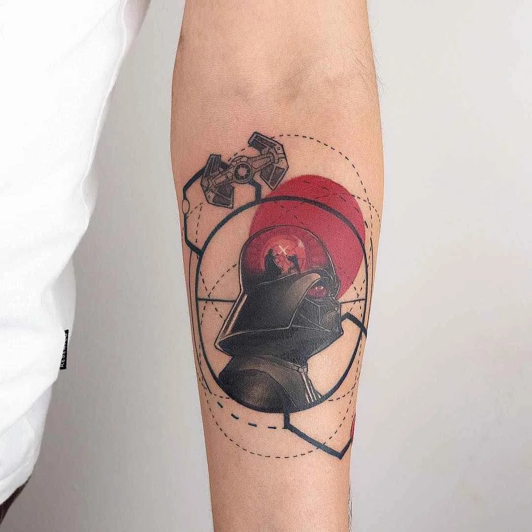 Tattoo artist Baris Yesilbas color athors style watercolor tattoo with geometry and realistic elements | Turkey, United States