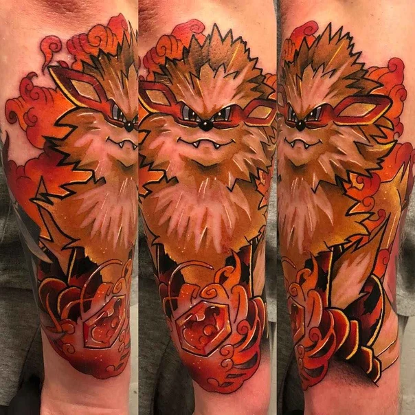 Anime Pokemon, Fire tattoo on Forearm