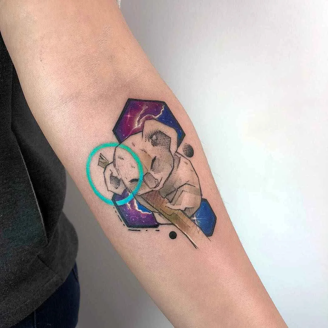 Tattoo artist Baris Yesilbas color athors style watercolor tattoo with geometry and realistic elements | Turkey, United States
