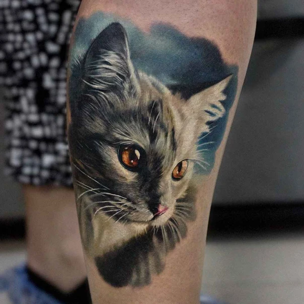 Реализм Cat tattoo на Икра