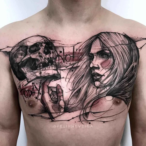 Sketch Skull, Portrait tattoo on Chest