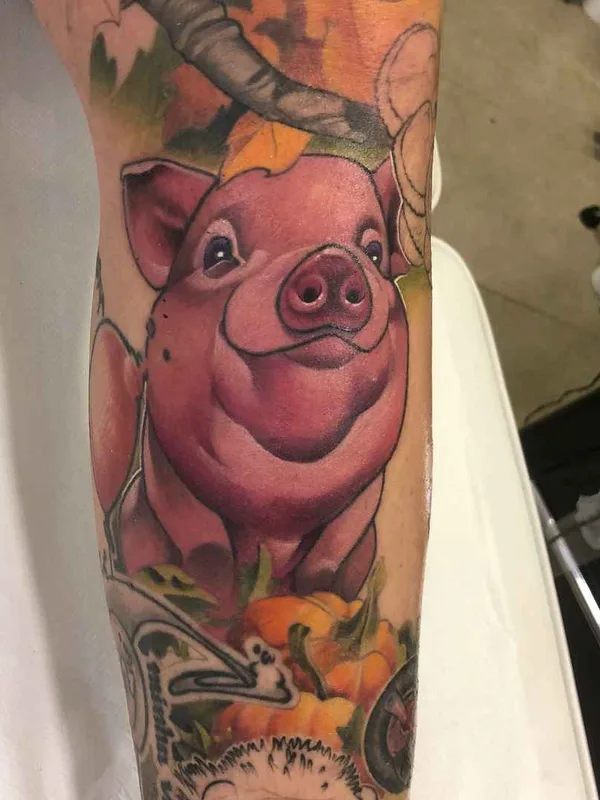 color illustrative tattoo on calf #18373 | Tattoo Artist Ben Banzai