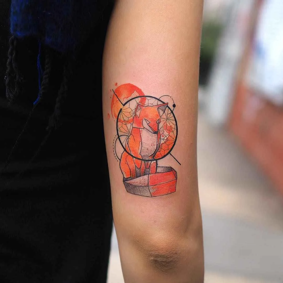Tattoo artist Baris Yesilbas color athors style watercolor tattoo with geometry and realistic elements | Turkey, United States