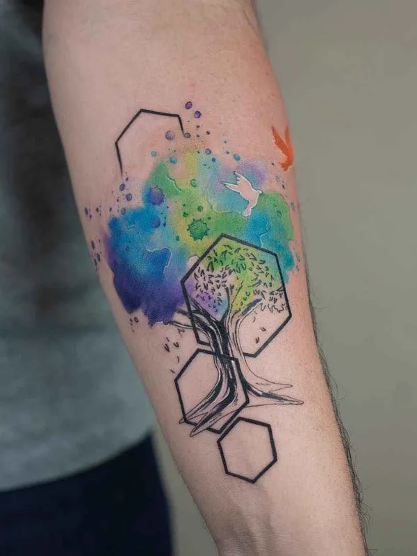 color watercolor 纹身 在 forearm #18546 | 纹身师 Baris Yesilbas