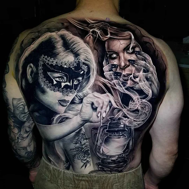 Realism Mask, Face tattoo on Full Back