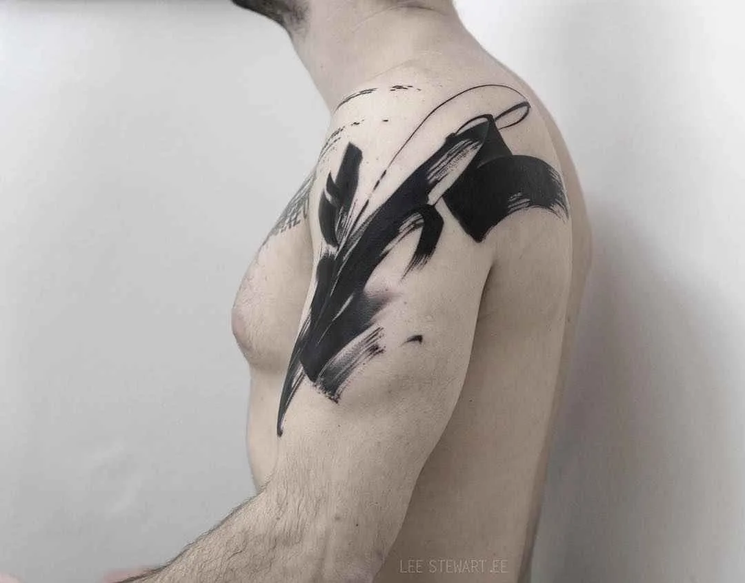 Tattoo artist Lee Stewart blackwork abstract tattoo in auhors brushstroke style | London