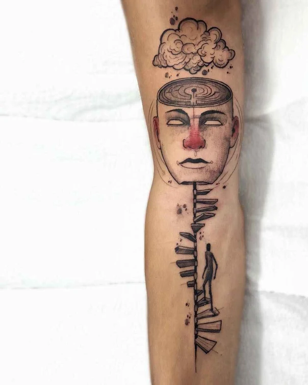 Sketch Face, Cloud tattoo on Calf