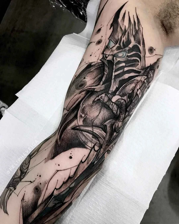 Black & Grey Fantasy, Armor tattoo on Forearm