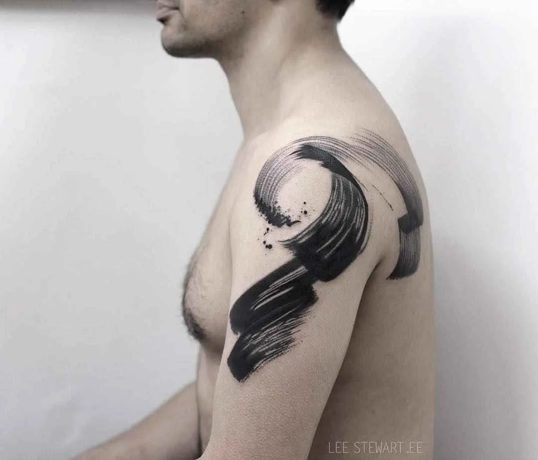 Tattoo artist Lee Stewart blackwork abstract tattoo in auhors brushstroke style | London