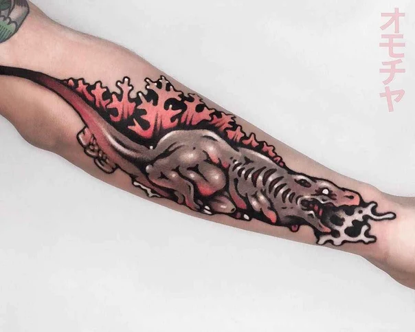 Illustrative Dinosaur tattoo on Forearm