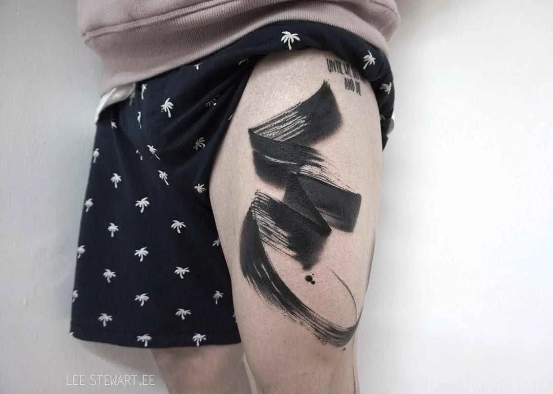 Tattoo artist Lee Stewart blackwork abstract tattoo in auhors brushstroke style | London