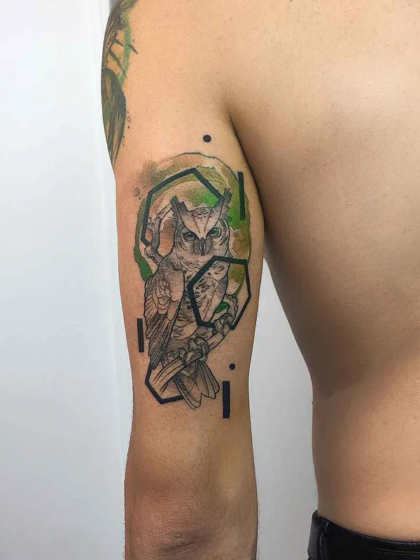 male black and grey illustrative 纹身 在 upper arm #18547 | 纹身师 Baris Yesilbas