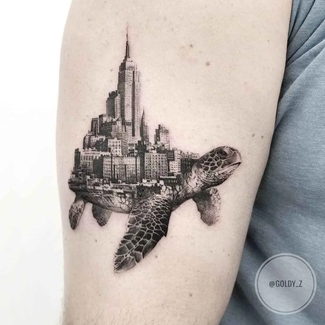 Tatuagem Zlata Kolomoyskaya, estilo realismo, minimalismo, gráfico em preto e cinza | USA