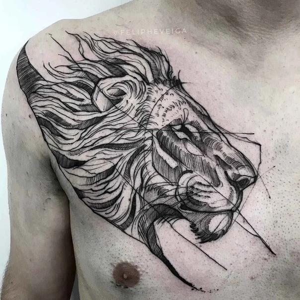 Sketch Lion tattoo on Chest